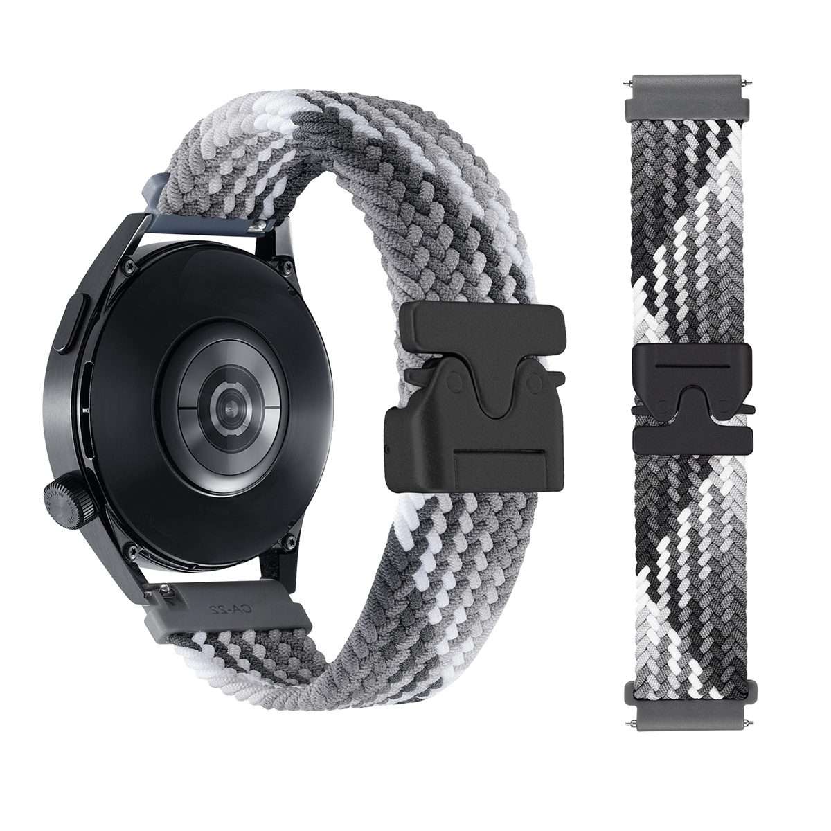 22mm Snap Button Nylon Braided Watch Band(Colorful Black)
