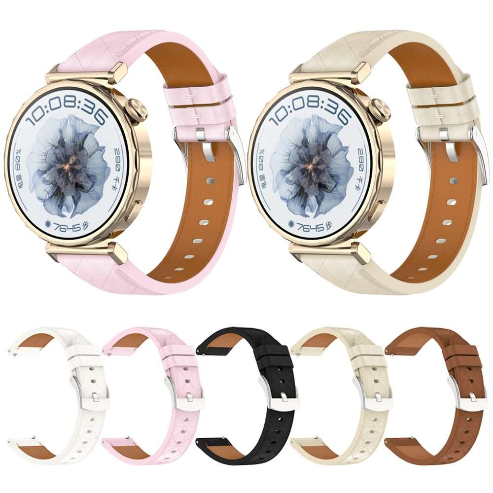 20mm Square Leather Silver Buckle Watch Band(White)