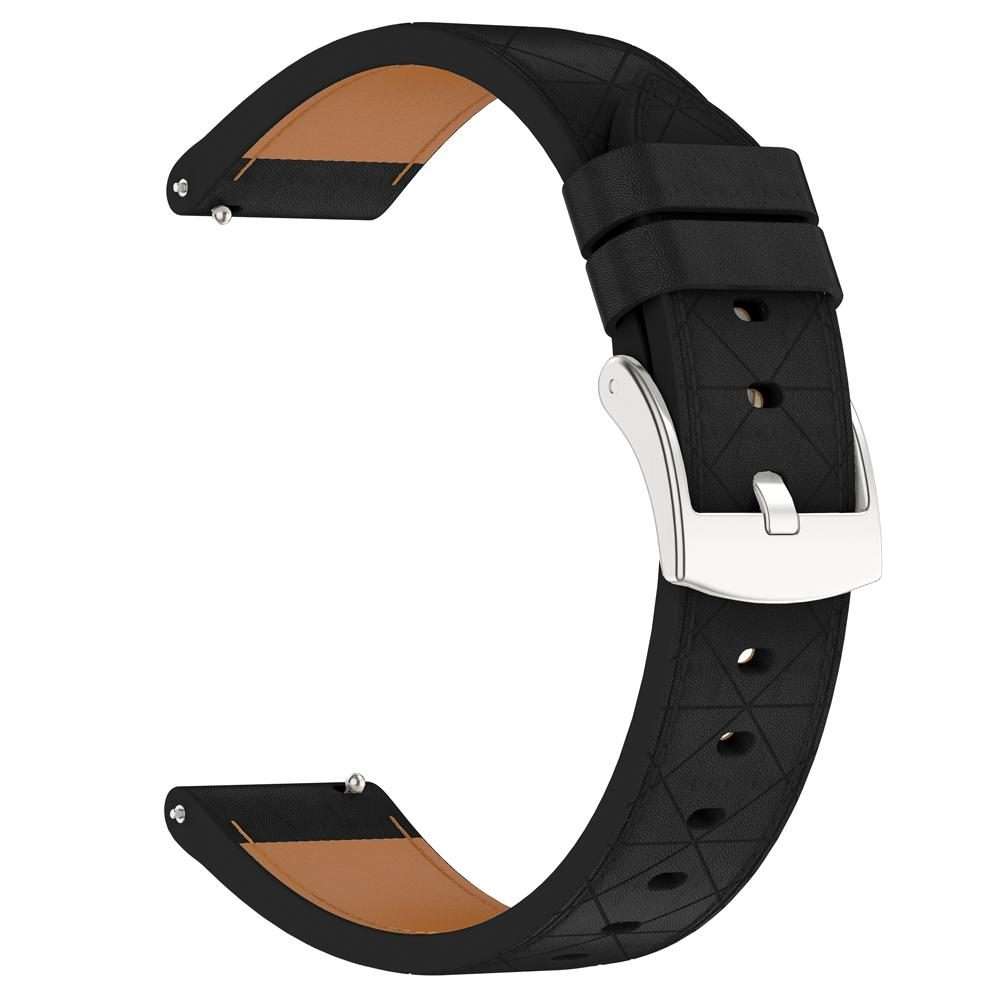20mm Square Leather Silver Buckle Watch Band(Black)