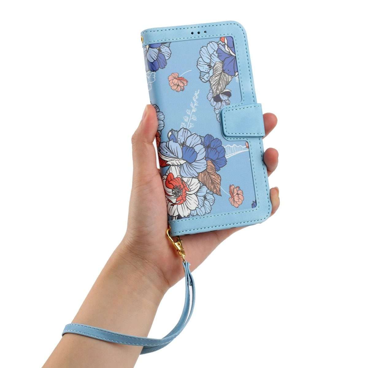 For Xiaomi 15 Pro Floral Pattern Leather Phone Case with Lanyard(Light Blue)