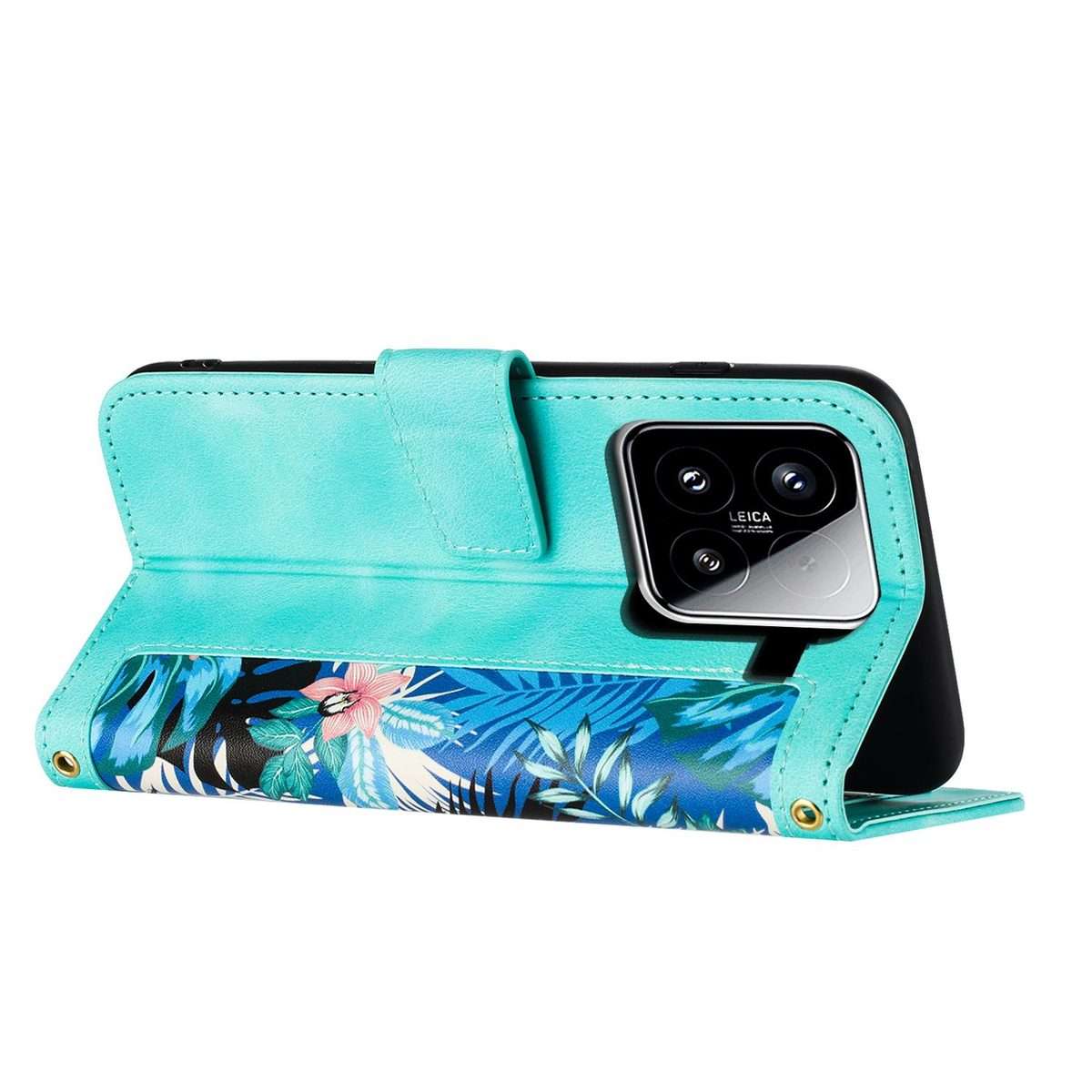 For Xiaomi 15 Pro Floral Pattern Leather Phone Case with Lanyard(Green)