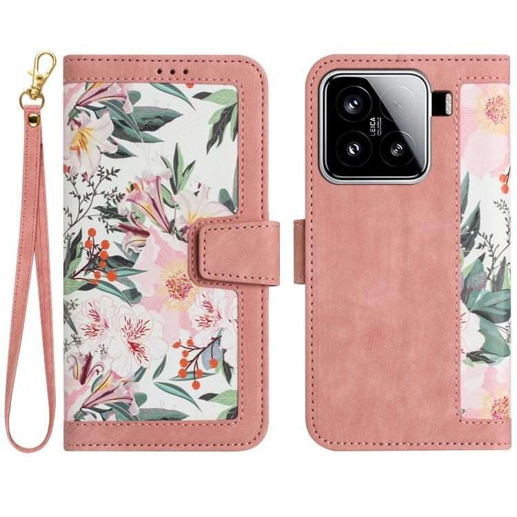 For Xiaomi 15 Pro Floral Pattern Leather Phone Case with Lanyard(Pink)