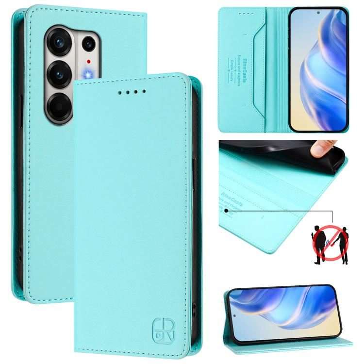 For Tecno Camon 50 Pro 4G RC01 Dual-Folded Magnetic Suction RFID Leather Phone Case(Mint Green)