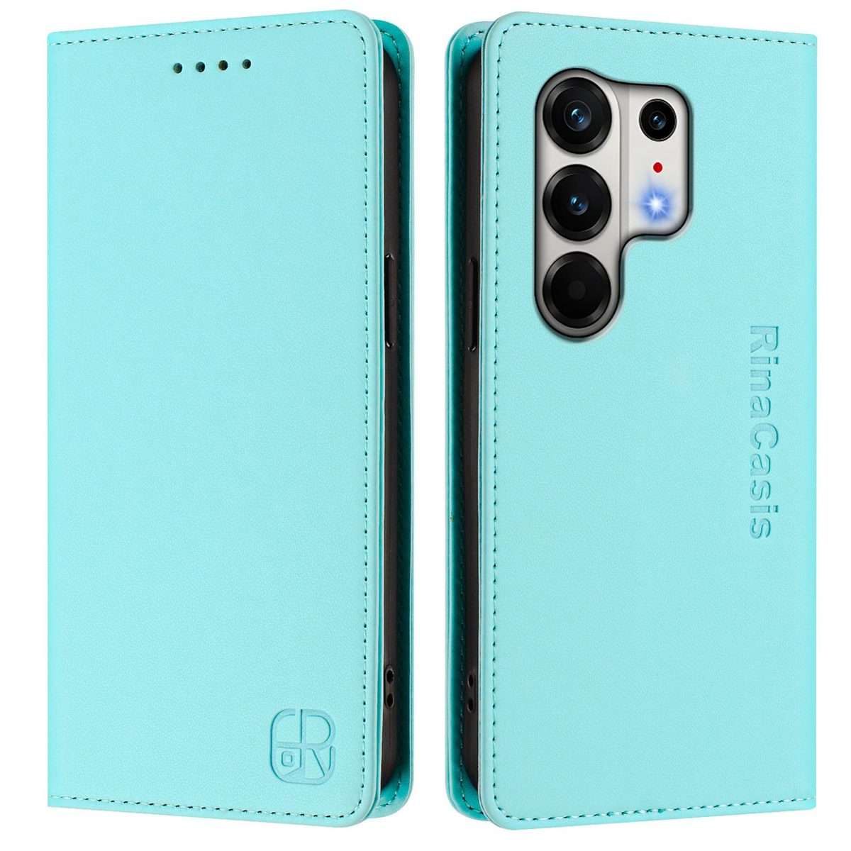 For Tecno Camon 50 Pro 4G RC01 Dual-Folded Magnetic Suction RFID Leather Phone Case(Mint Green)