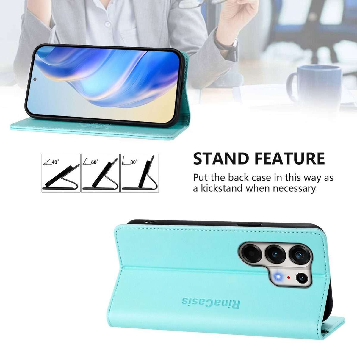 For Tecno Camon 50 Pro 4G RC01 Dual-Folded Magnetic Suction RFID Leather Phone Case(Mint Green)
