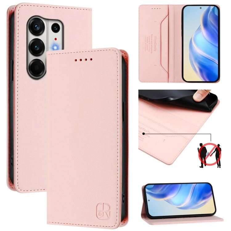 For Tecno Camon 50 Pro 4G RC01 Dual-Folded Magnetic Suction RFID Leather Phone Case(Pink)