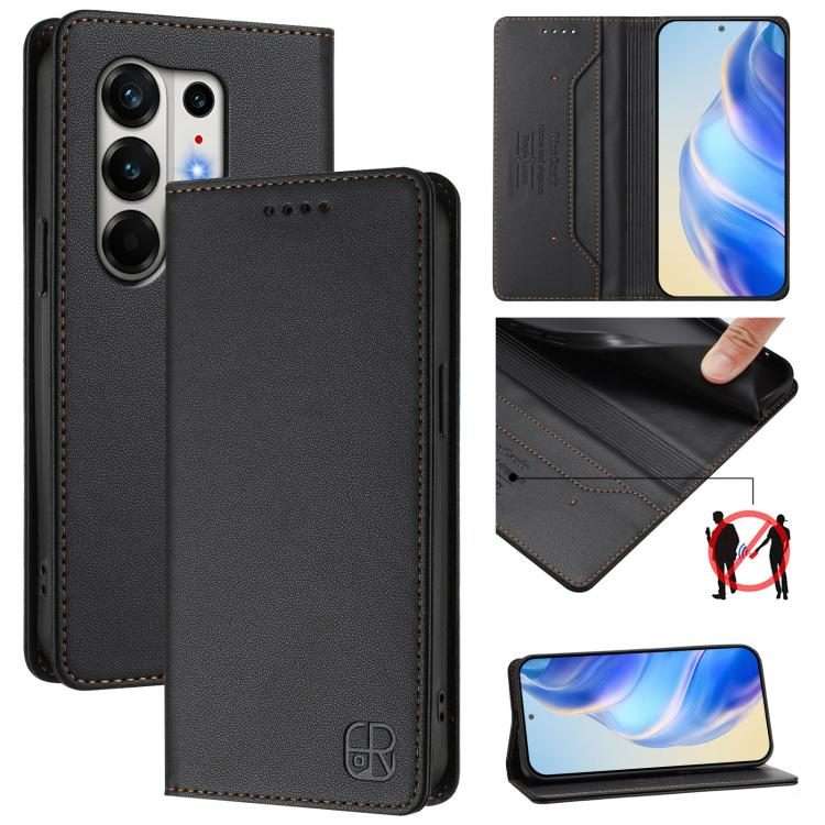 For Tecno Camon 50 Pro 4G RC01 Dual-Folded Magnetic Suction RFID Leather Phone Case(Black)