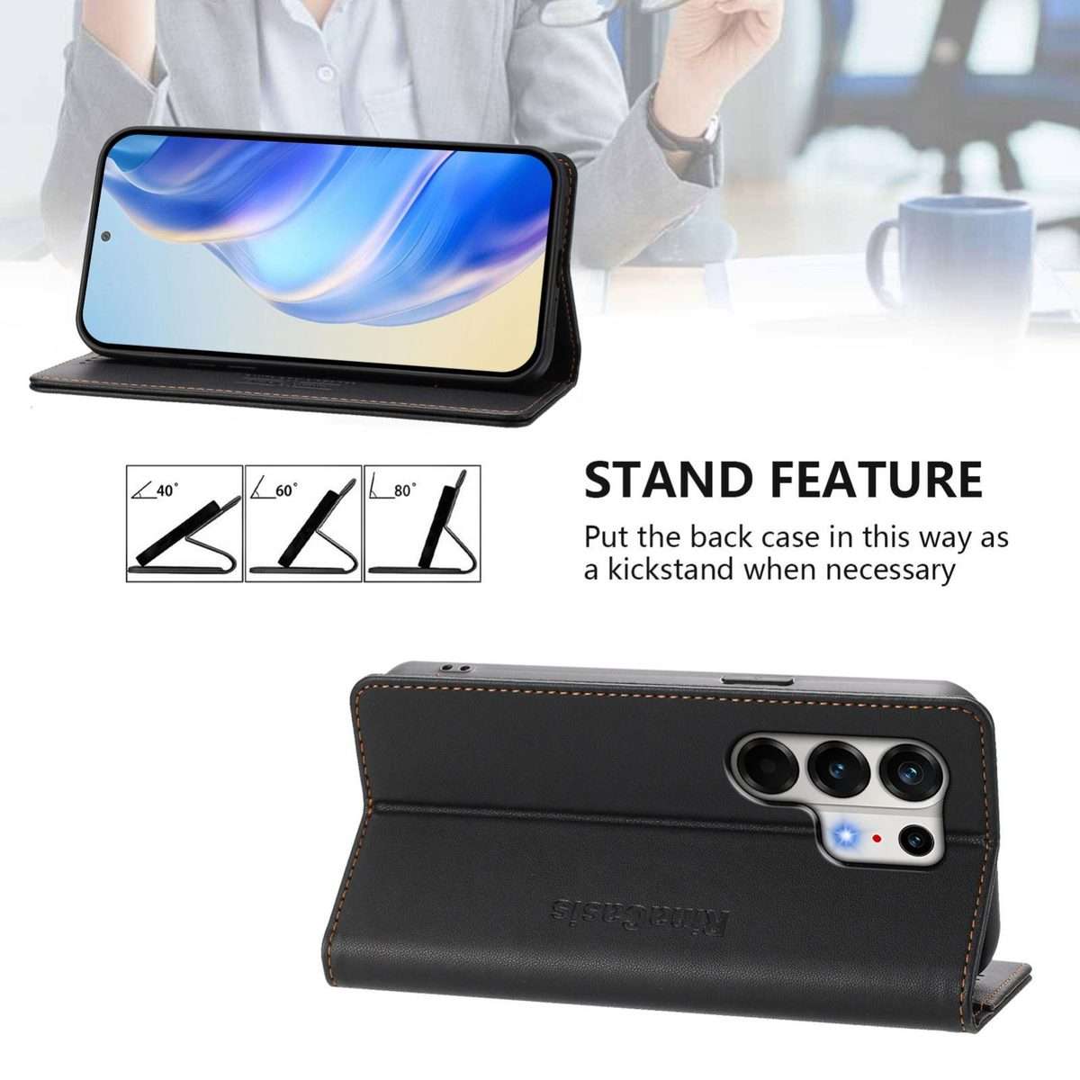 For Tecno Camon 50 Pro 4G RC01 Dual-Folded Magnetic Suction RFID Leather Phone Case(Black)