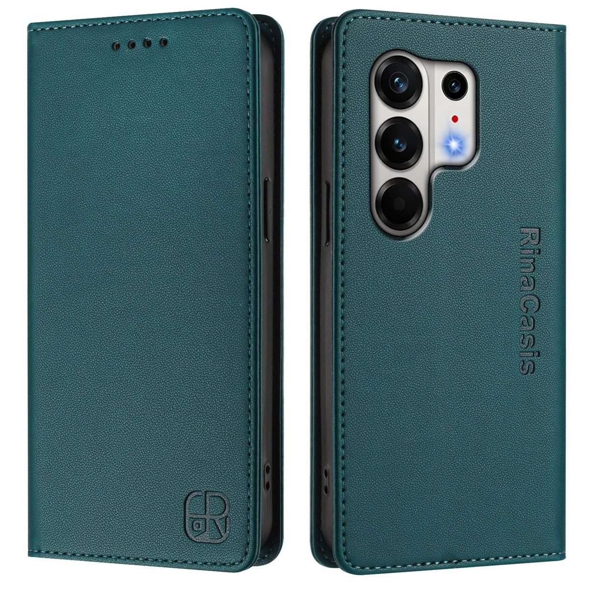 For Tecno Camon 50 Pro 4G RC01 Dual-Folded Magnetic Suction RFID Leather Phone Case(Dark Green)