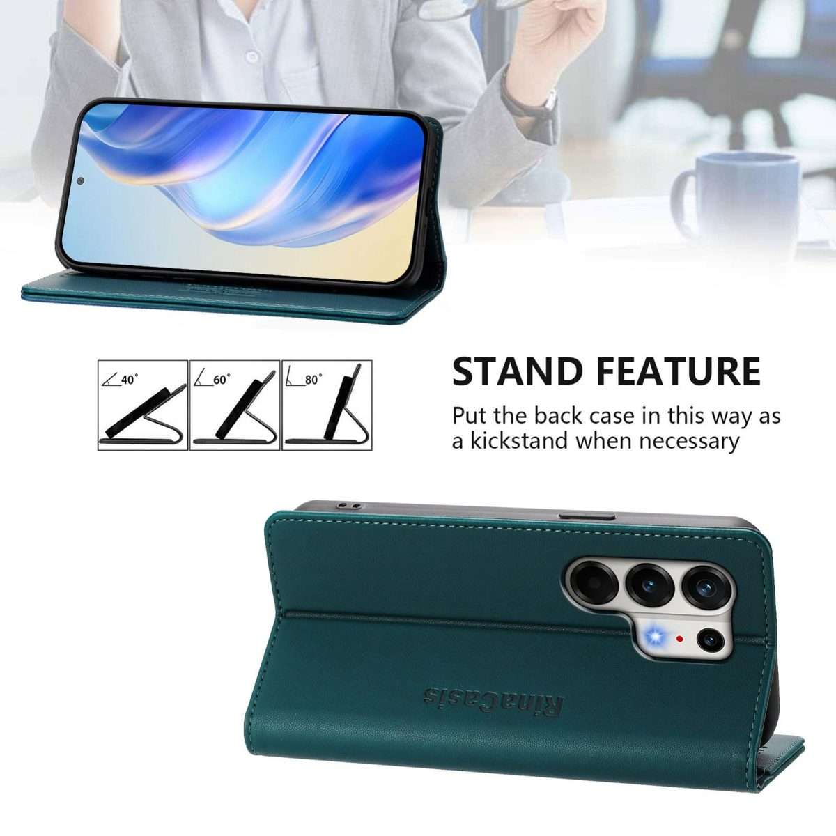 For Tecno Camon 50 Pro 4G RC01 Dual-Folded Magnetic Suction RFID Leather Phone Case(Dark Green)