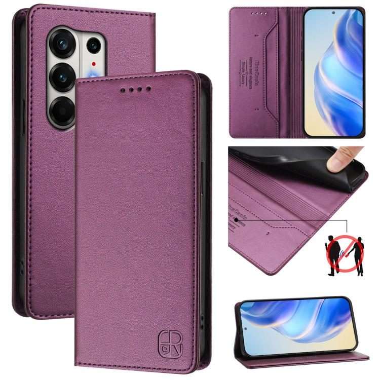 For Tecno Camon 50 Pro 4G RC01 Dual-Folded Magnetic Suction RFID Leather Phone Case(Violet)