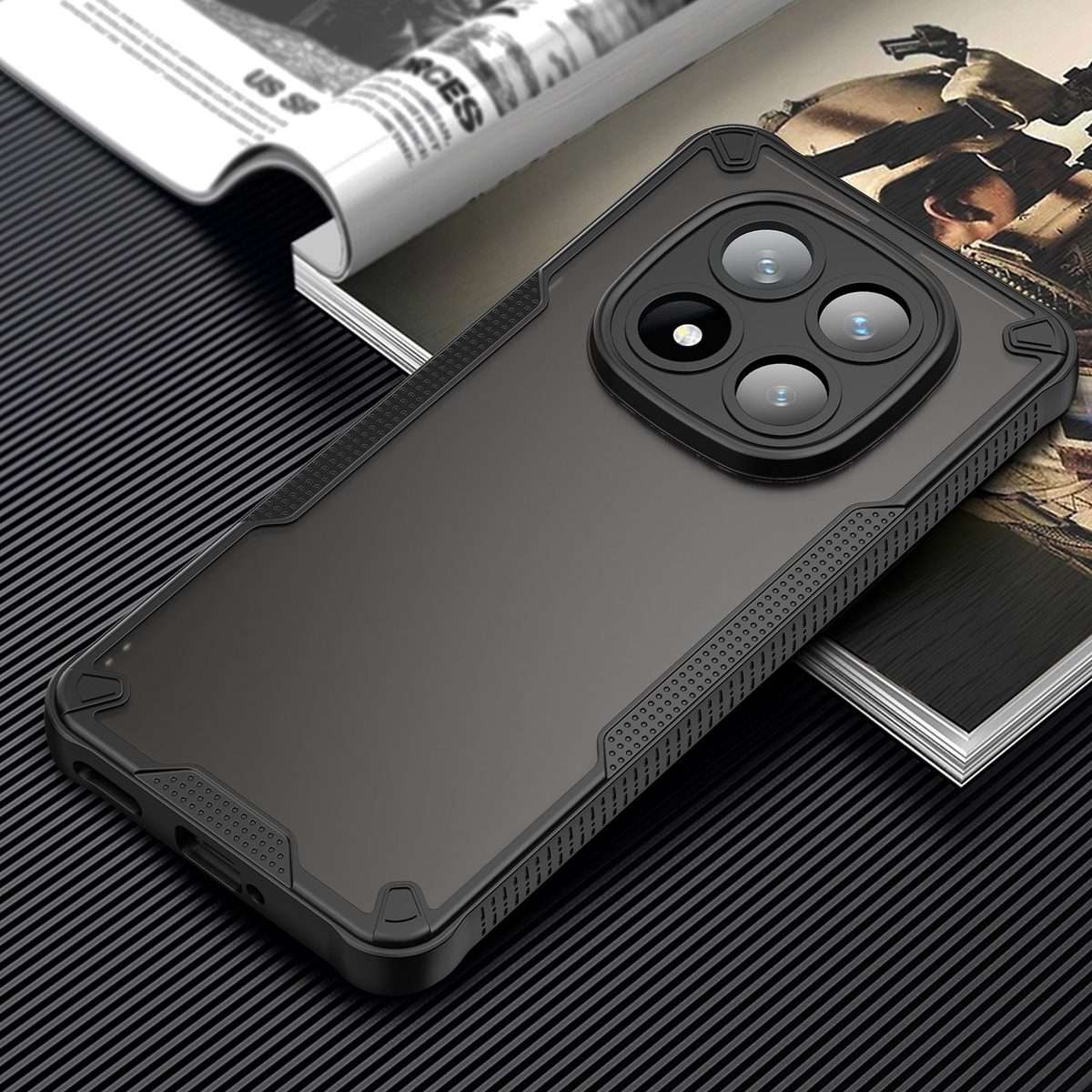 For Redmi Note 14 Pro+ 5G Armor Glaze PC Hybrid TPU Phone Case(Black)