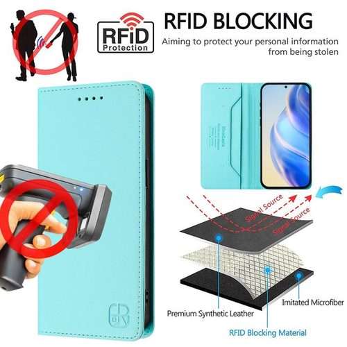 For Honor 300 Pro / 300 Ultra RC01 Dual-Folded Magnetic Suction RFID Leather Phon ... (Mint Green)