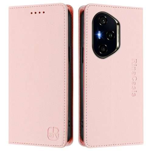 For Honor 300 Pro / 300 Ultra RC01 Dual-Folded Magnetic Suction RFID Leather Phone Case(Pink)