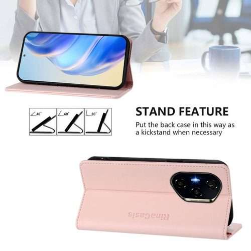 For Honor 300 Pro / 300 Ultra RC01 Dual-Folded Magnetic Suction RFID Leather Phone Case(Pink)