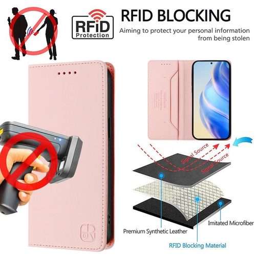 For Honor 300 Pro / 300 Ultra RC01 Dual-Folded Magnetic Suction RFID Leather Phone Case(Pink)