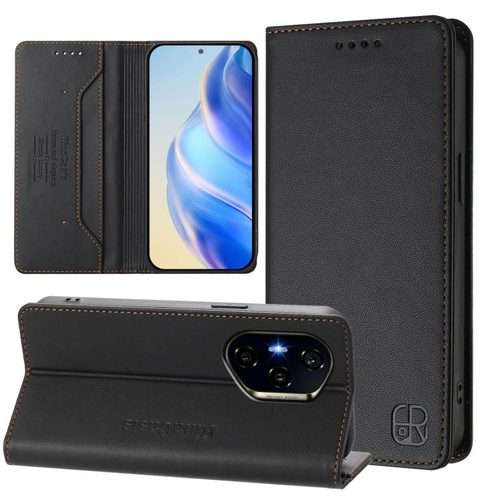 For Honor 300 Pro / 300 Ultra RC01 Dual-Folded Magnetic Suction RFID Leather Phone Case(Black)