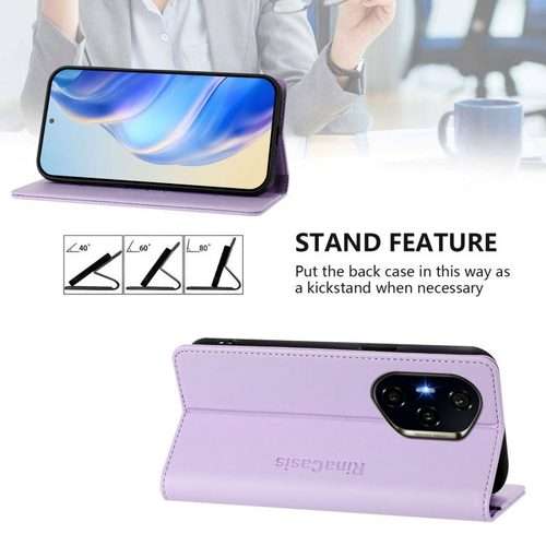 For Honor 300 Pro / 300 Ultra RC01 Dual-Folded Magnetic Suction RFID Leather Ph ... (Light Purple)