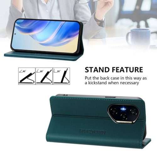 For Honor 300 Pro / 300 Ultra RC01 Dual-Folded Magnetic Suction RFID Leather Phon ... (Dark Green)