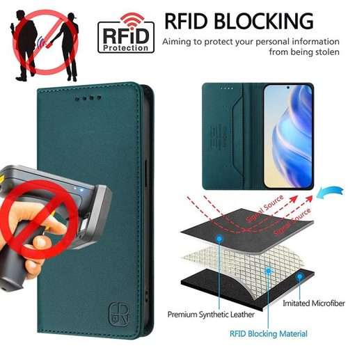 For Honor 300 Pro / 300 Ultra RC01 Dual-Folded Magnetic Suction RFID Leather Phon ... (Dark Green)