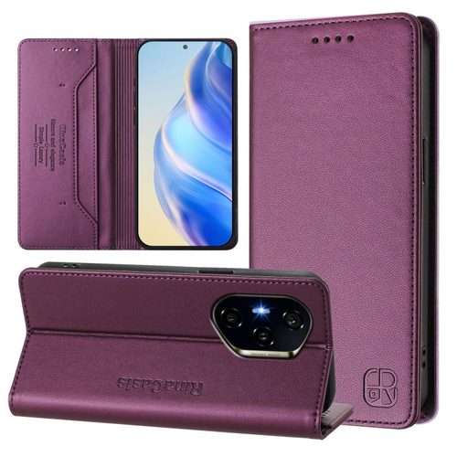 For Honor 300 Pro / 300 Ultra RC01 Dual-Folded Magnetic Suction RFID Leather Phone Case(Violet)