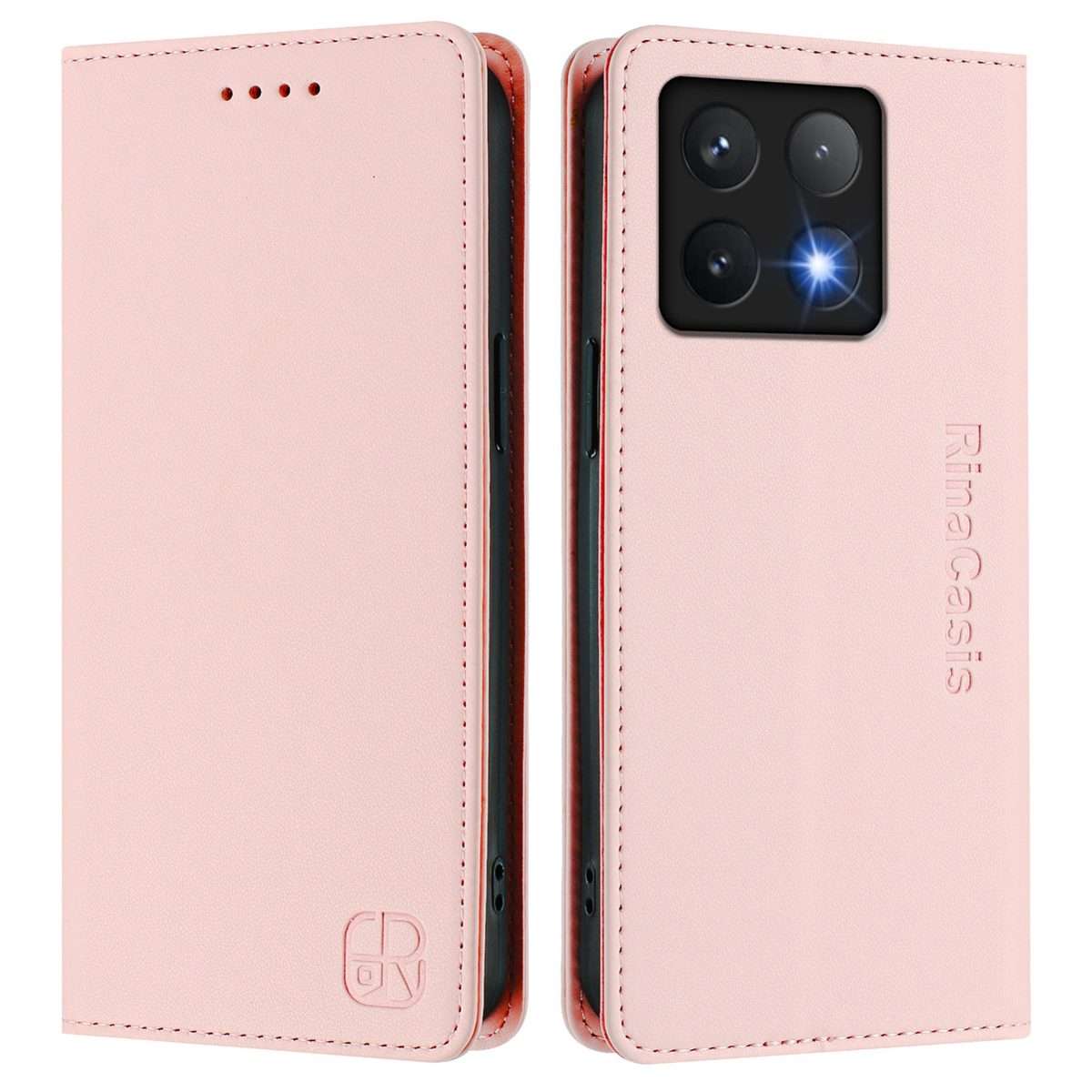 For Xiaomi 14T Pro RC01 Dual-Folded Magnetic Suction RFID Leather Phone Case(Pink)