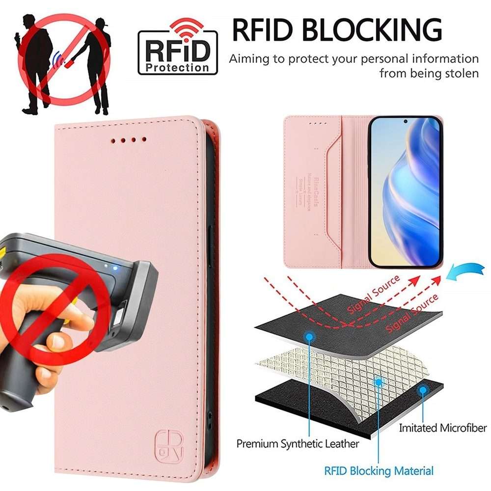 For Xiaomi 14T Pro RC01 Dual-Folded Magnetic Suction RFID Leather Phone Case(Pink)