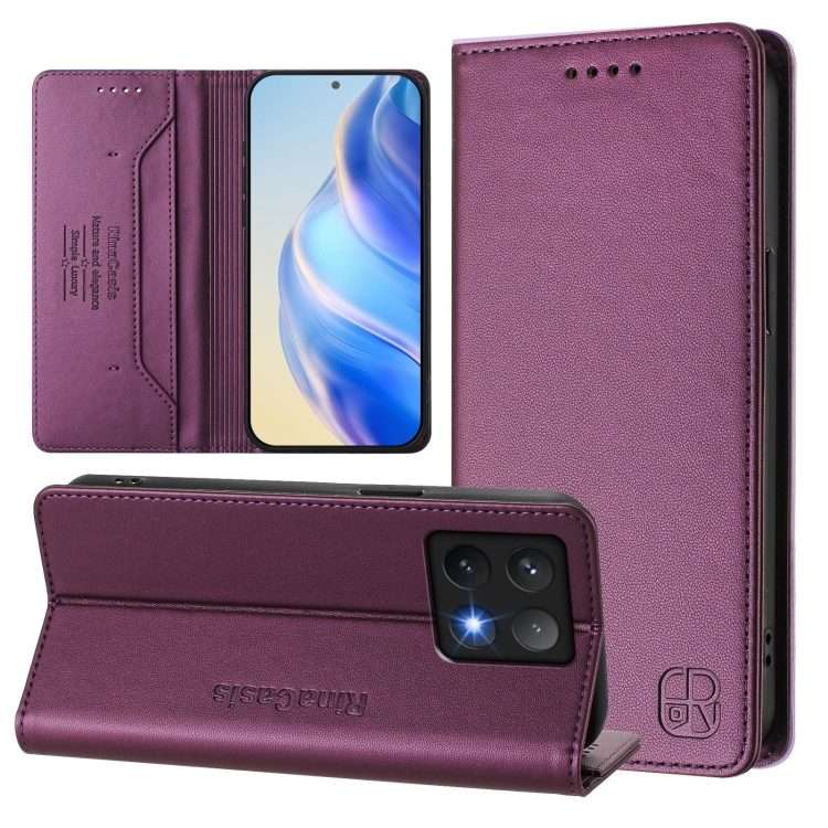 For Xiaomi 14T Pro RC01 Dual-Folded Magnetic Suction RFID Leather Phone Case(Violet)
