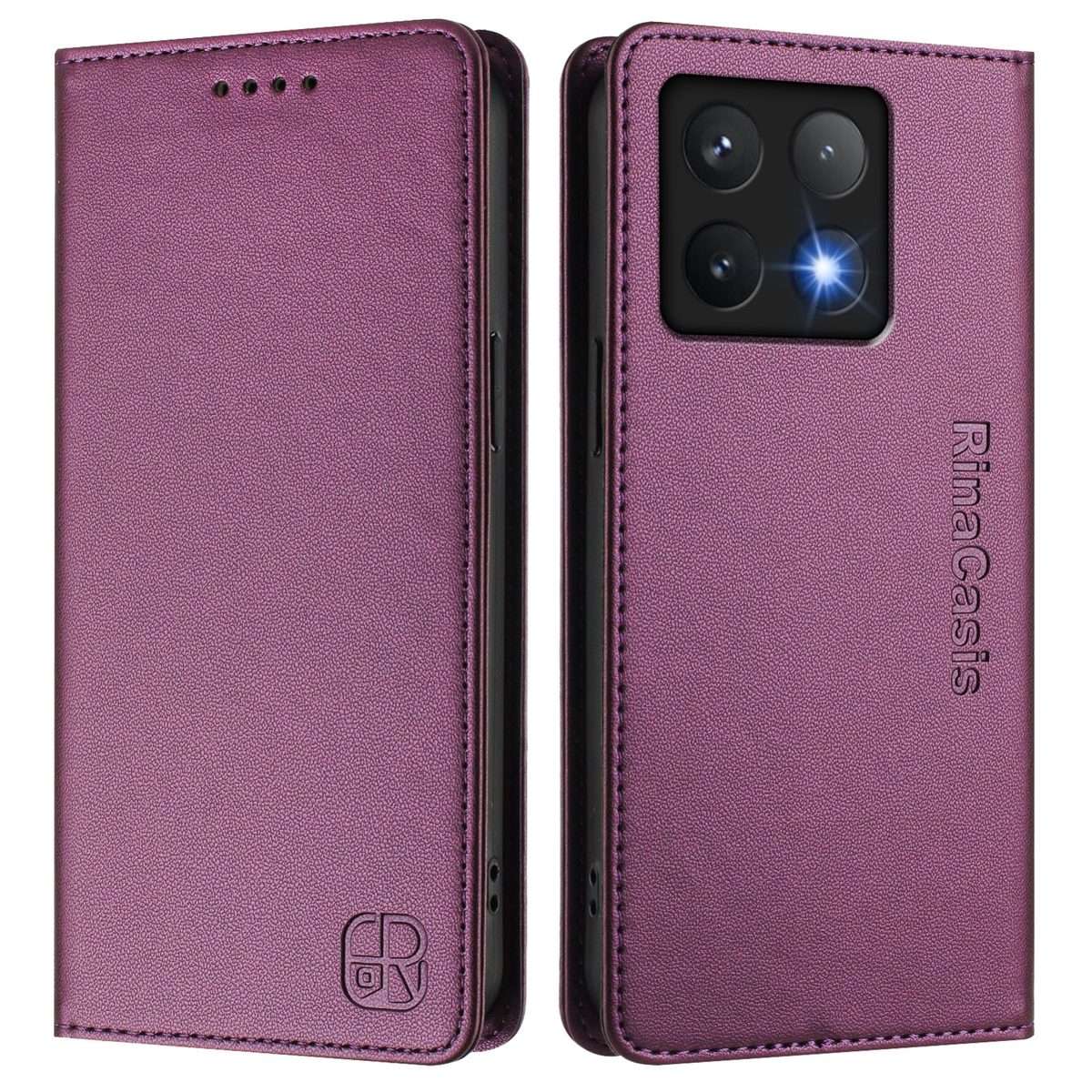 For Xiaomi 14T Pro RC01 Dual-Folded Magnetic Suction RFID Leather Phone Case(Violet)