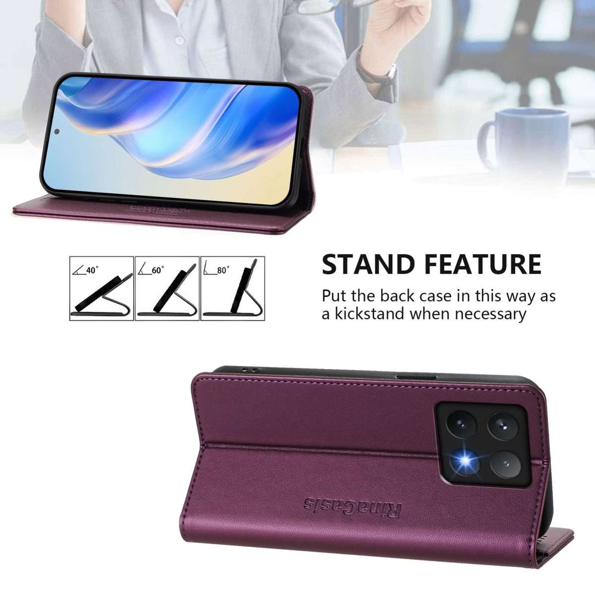 For Xiaomi 14T Pro RC01 Dual-Folded Magnetic Suction RFID Leather Phone Case(Violet)
