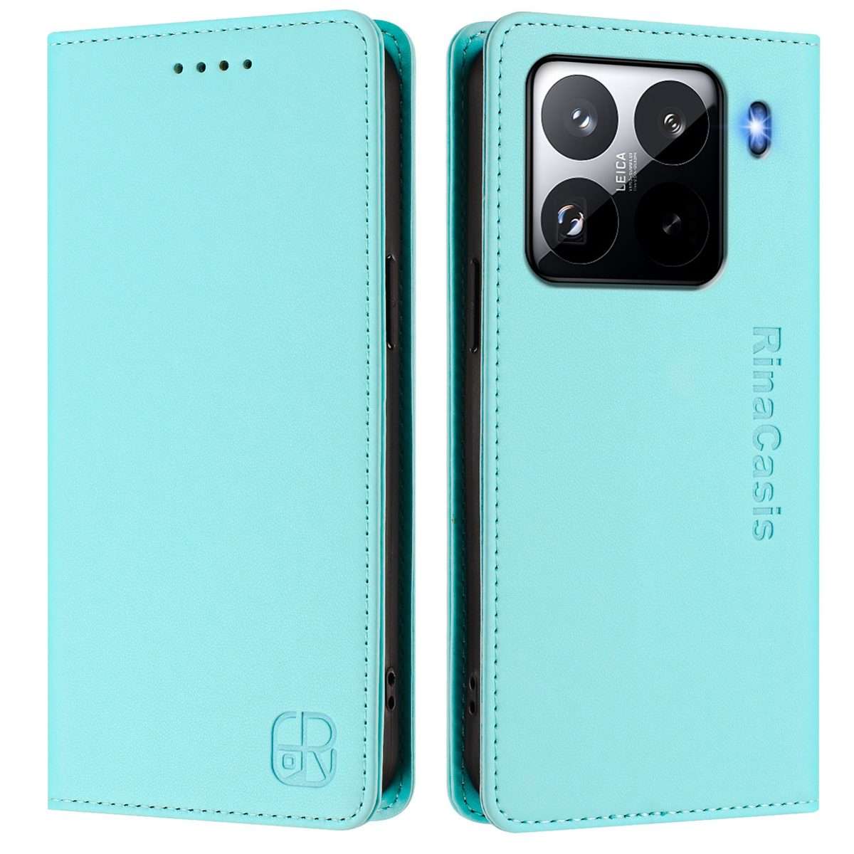 For Xiaomi 15 Pro RC01 Dual-Folded Magnetic Suction RFID Leather Phone Case(Mint Green)