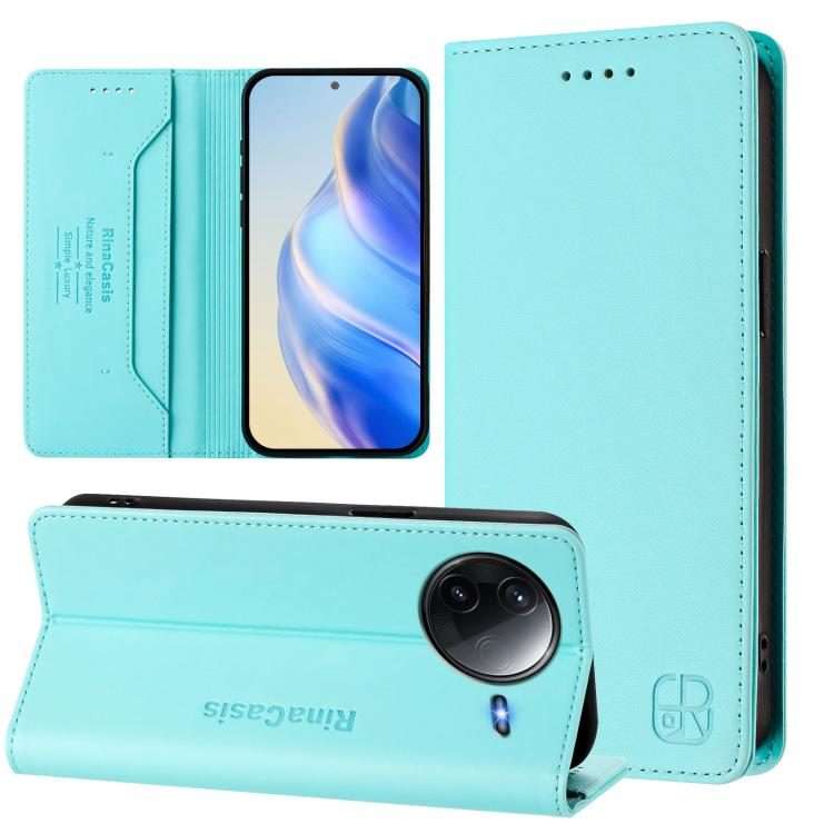 For Redmi K80 / K80 Pro RC01 Dual-Folded Magnetic Suction RFID Leather Phone Case(Mint Green)