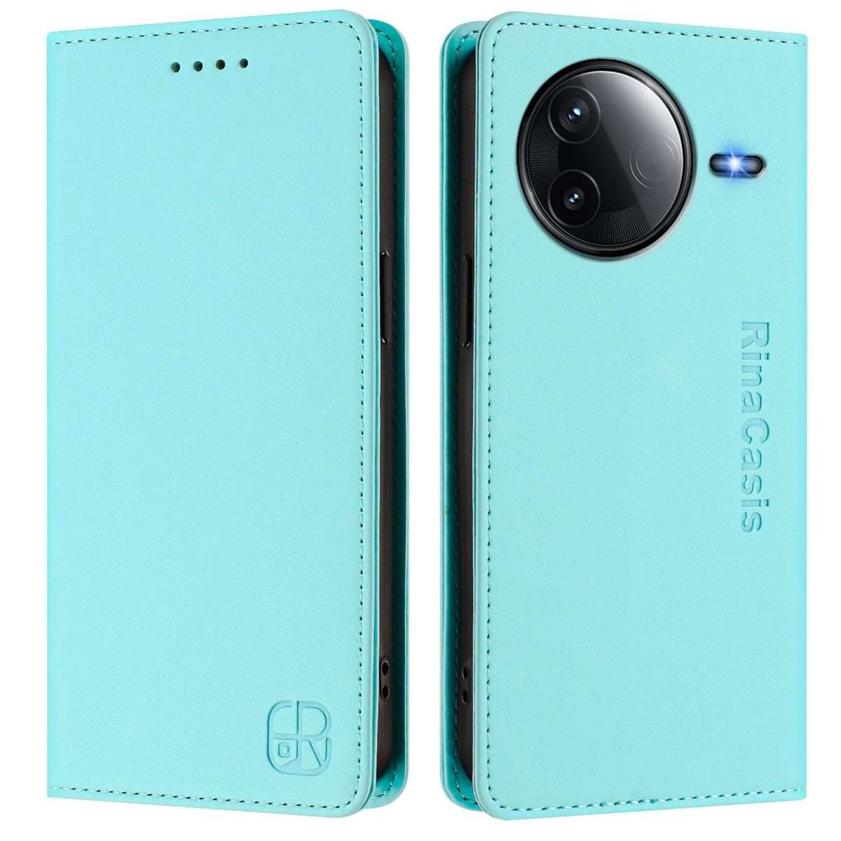 For Redmi K80 / K80 Pro RC01 Dual-Folded Magnetic Suction RFID Leather Phone Case(Mint Green)