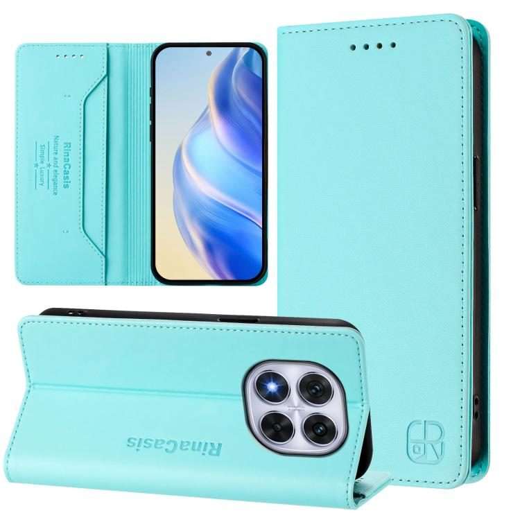 For Redmi Note 14 Pro 4G RC01 Dual-Folded Magnetic Suction RFID Leather Phone Case(Mint Green)