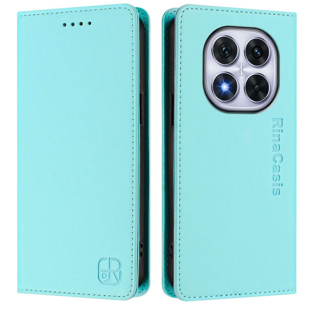 For Redmi Note 14 Pro 4G RC01 Dual-Folded Magnetic Suction RFID Leather Phone Case(Mint Green)
