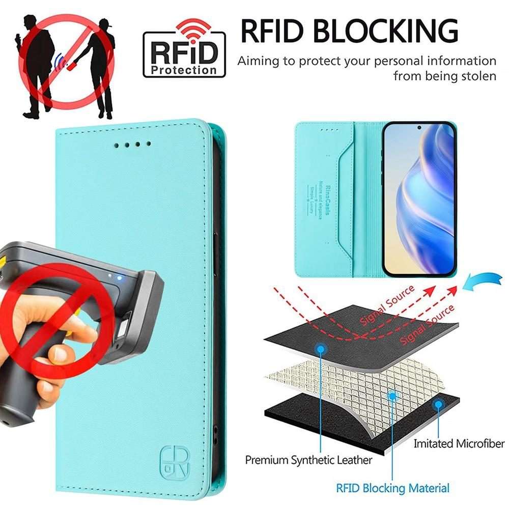 For Redmi Note 14 Pro 4G RC01 Dual-Folded Magnetic Suction RFID Leather Phone Case(Mint Green)