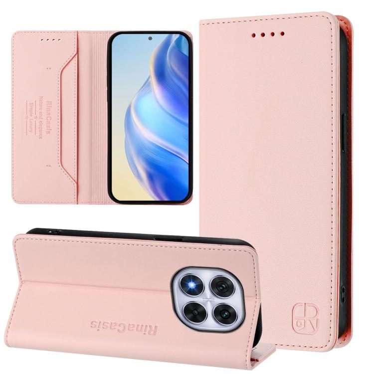 For Redmi Note 14 Pro 4G RC01 Dual-Folded Magnetic Suction RFID Leather Phone Case(Pink)