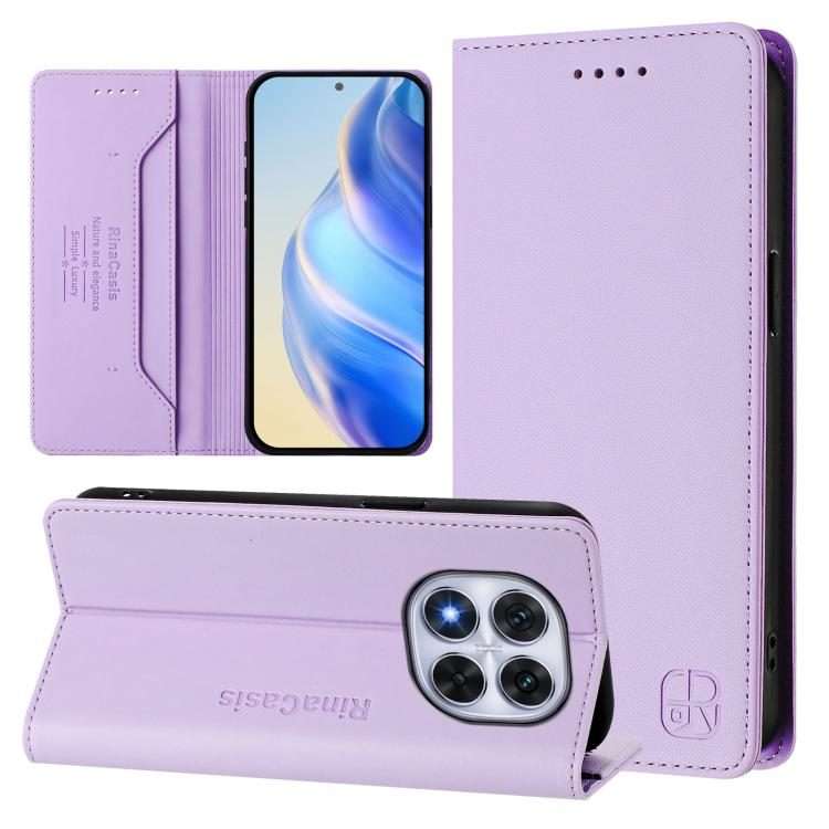 For Redmi Note 14 Pro 4G RC01 Dual-Folded Magnetic Suction RFID Leather Phone Case(Light Purple)