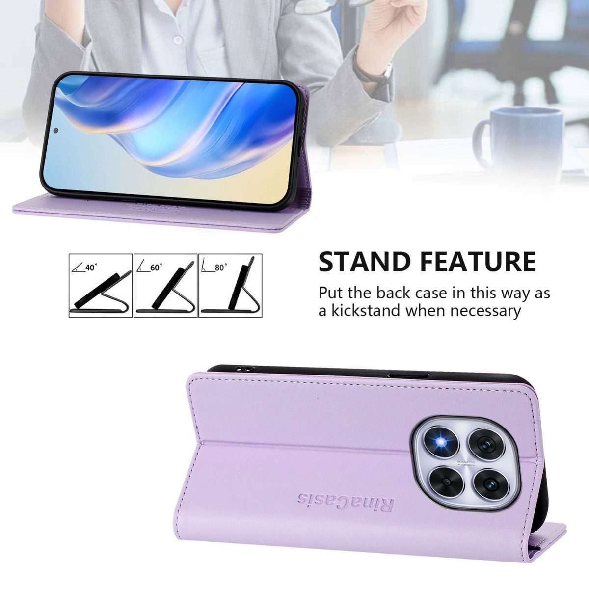For Redmi Note 14 Pro 4G RC01 Dual-Folded Magnetic Suction RFID Leather Phone Case(Light Purple)