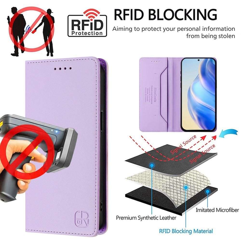 For Redmi Note 14 Pro 4G RC01 Dual-Folded Magnetic Suction RFID Leather Phone Case(Light Purple)