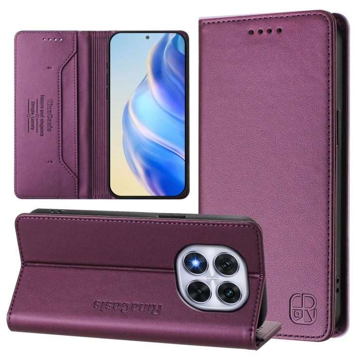 For Redmi Note 14 Pro 4G RC01 Dual-Folded Magnetic Suction RFID Leather Phone Case(Violet)