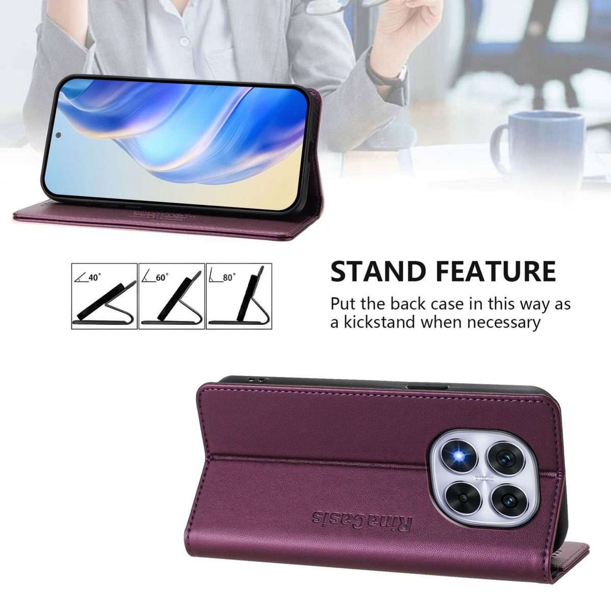 For Redmi Note 14 Pro 4G RC01 Dual-Folded Magnetic Suction RFID Leather Phone Case(Violet)