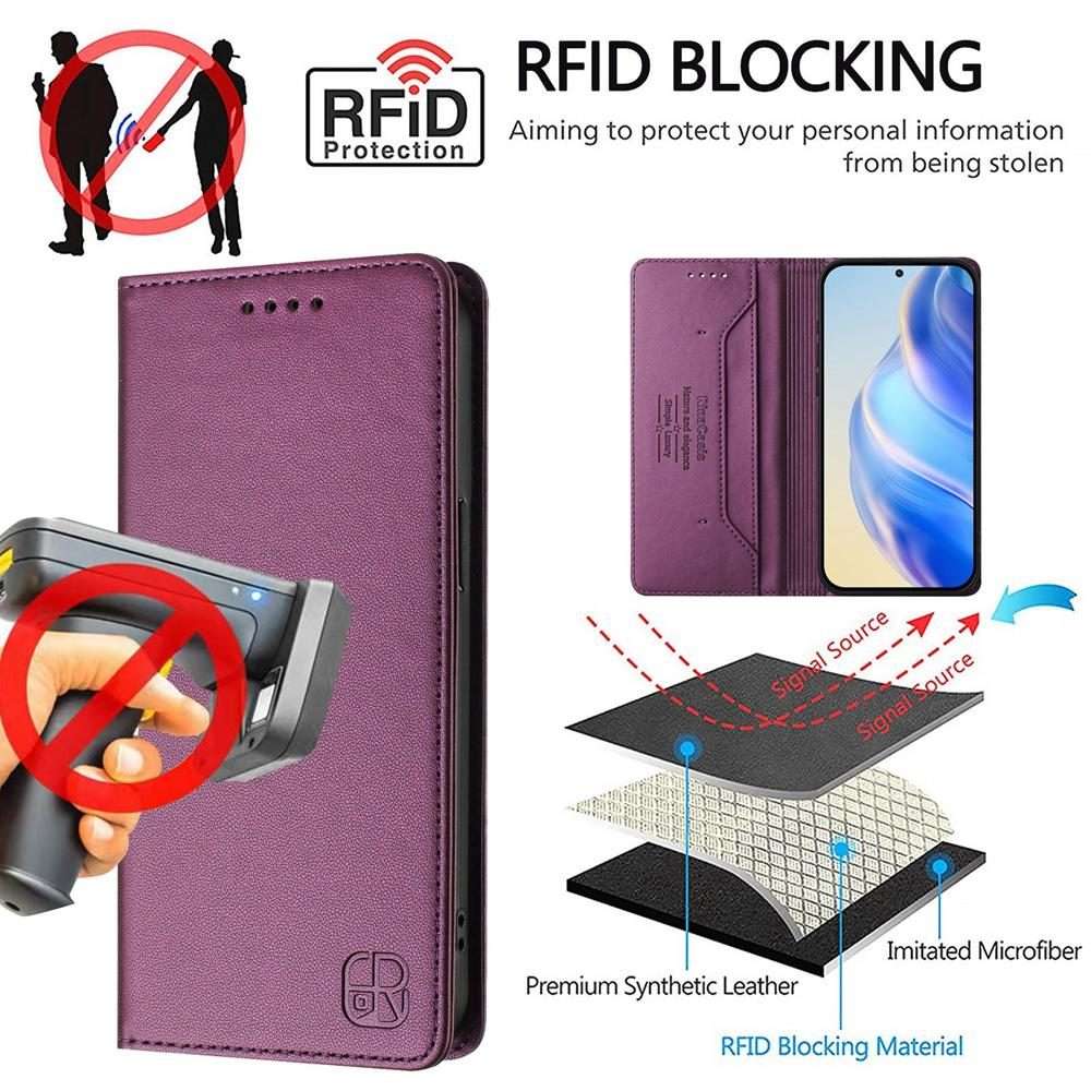 For Redmi Note 14 Pro 4G RC01 Dual-Folded Magnetic Suction RFID Leather Phone Case(Violet)