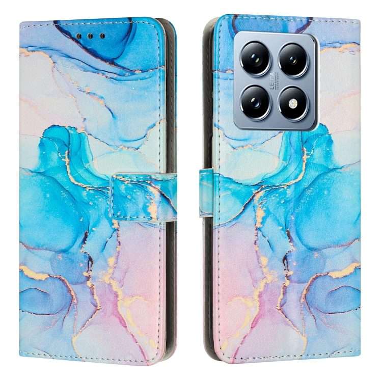 For Xiaomi 14T Pro 5G Global Painted Marble Pattern Leather Phone Case(Pink Green)