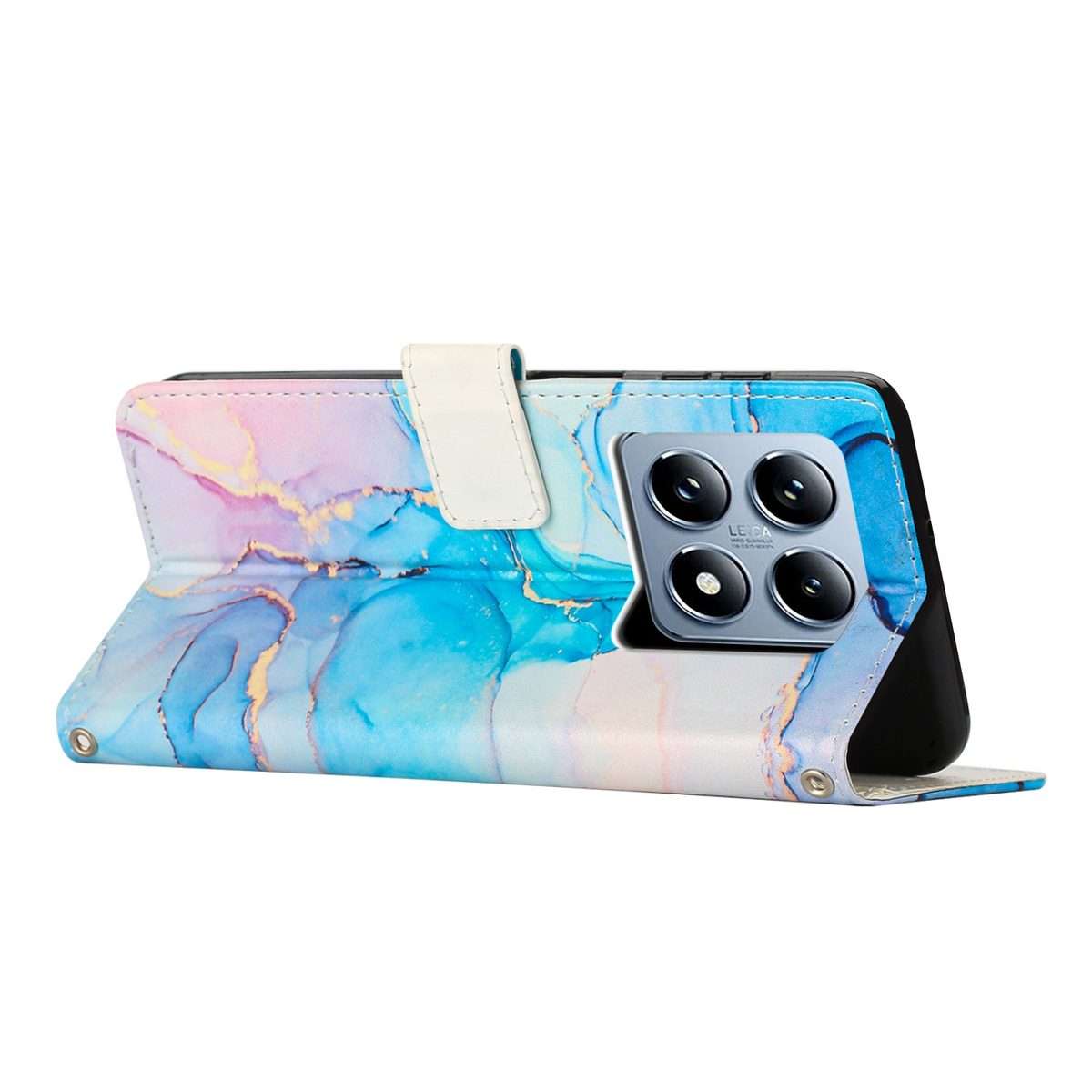 For Xiaomi 14T Pro 5G Global Painted Marble Pattern Leather Phone Case(Pink Green)