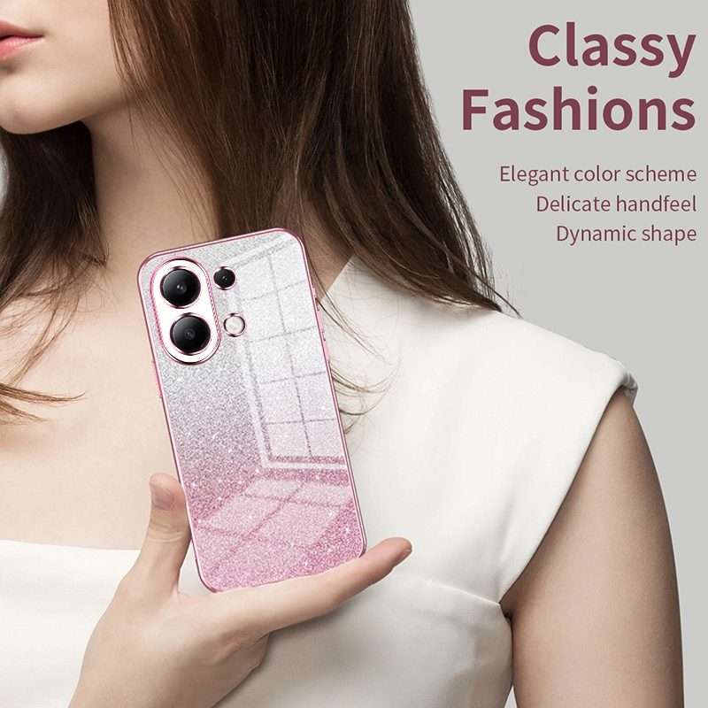 For Redmi K80 Pro Gradient Glitter Powder Electroplated Phone Case(Pink)