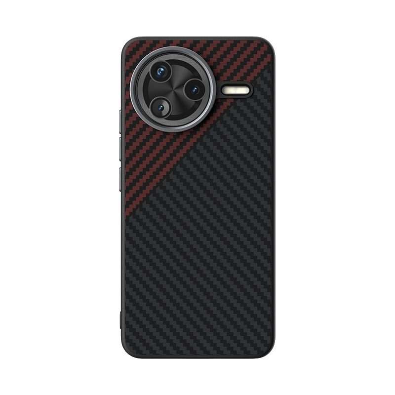 For Redmi K80 ABEEL C Carbon Fiber Series 6D Micro Relief MagSafe Phone Case(Black Red)