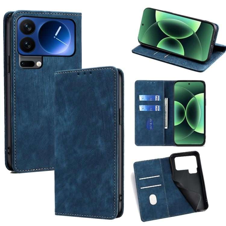 For Xiaomi 17 Pro RFID Anti-theft Brush Magnetic Leather Phone Case(Blue)