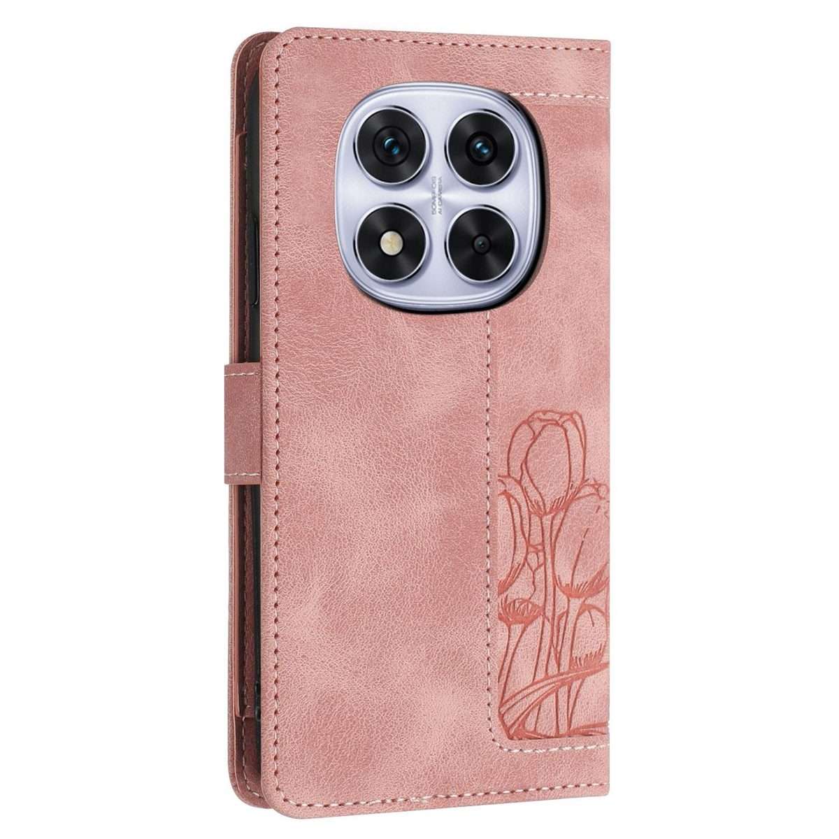 For Redmi Note 14 Pro+ 5G Tulips Embossed Leather Phone Case with Lanyard(Pink)