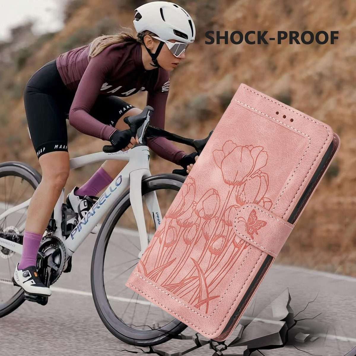 For Redmi Note 14 Pro+ 5G Tulips Embossed Leather Phone Case with Lanyard(Pink)